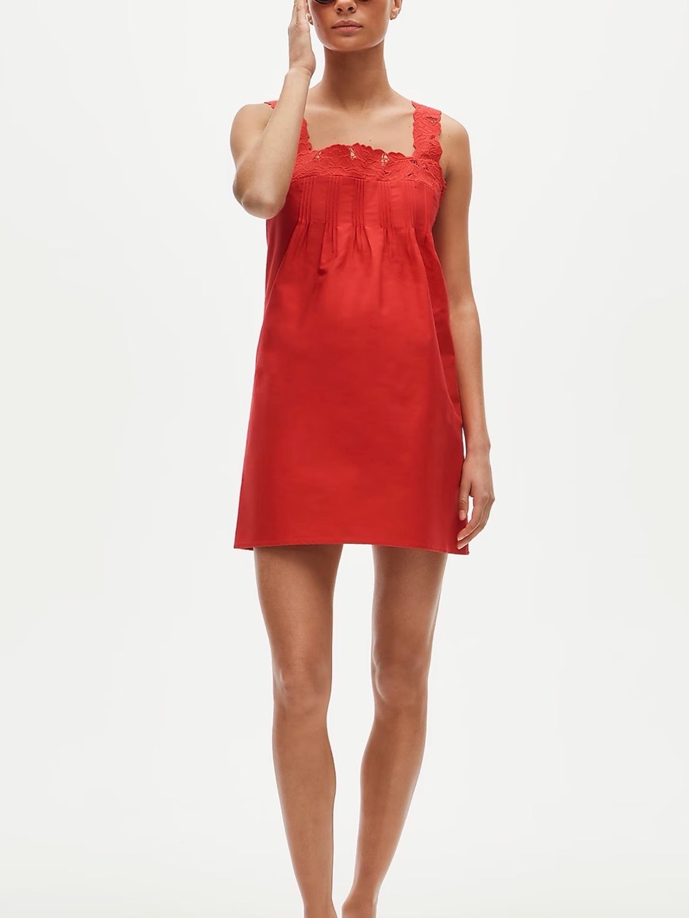 J. Crew Red Lace-Trim Mini Dress
